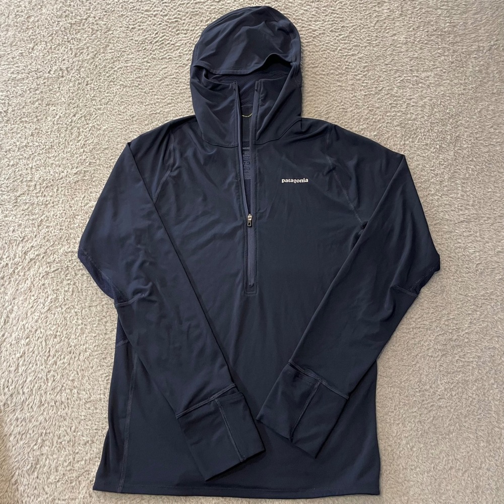 Patagonia All Weather Zip Neck Hoody Mens Small Navy Thumbholes 1/2 Zip 24201